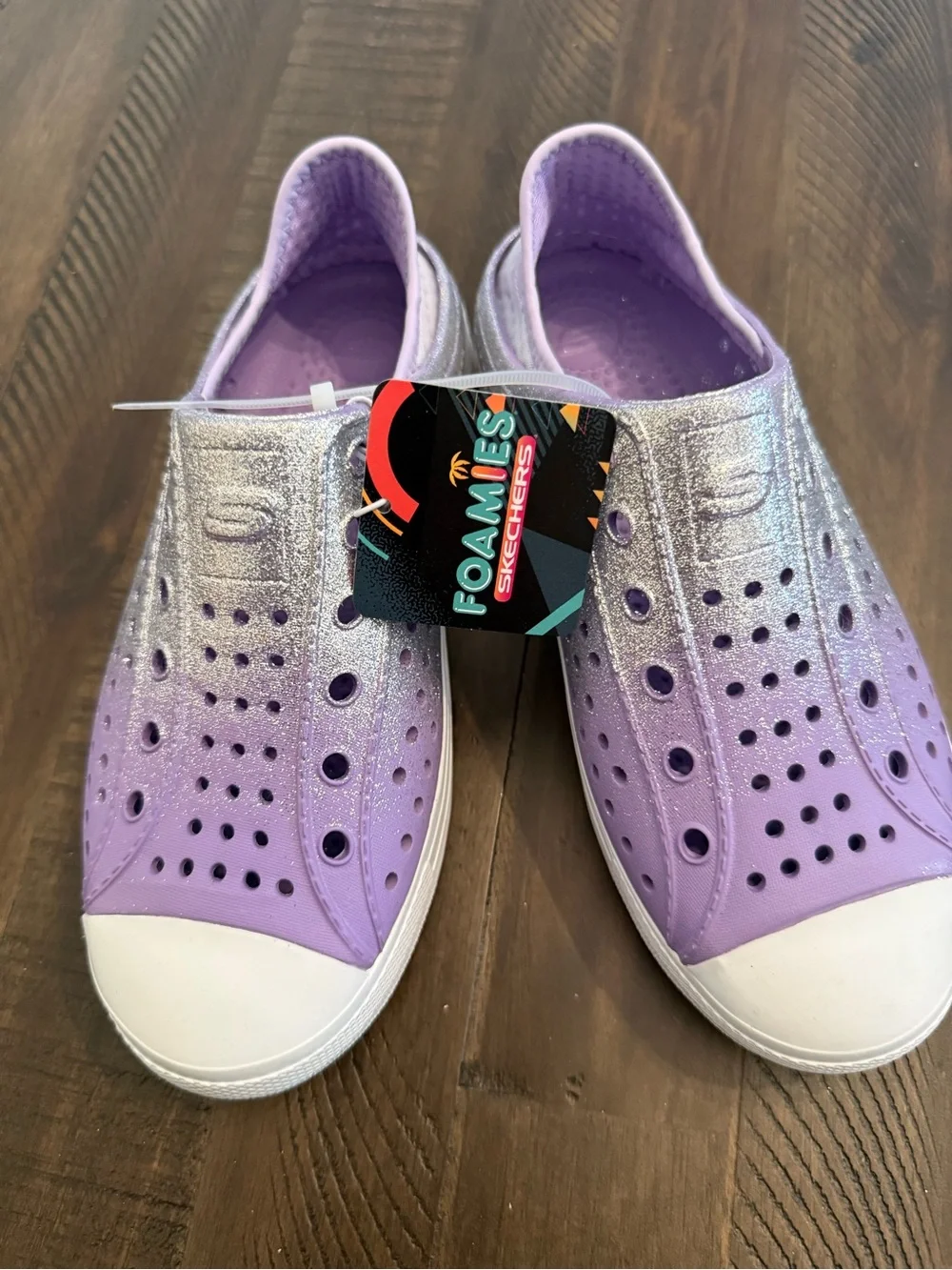 Skechers Kids Lavender and Silver Glitter Foamies Guzman steps Water Shoes